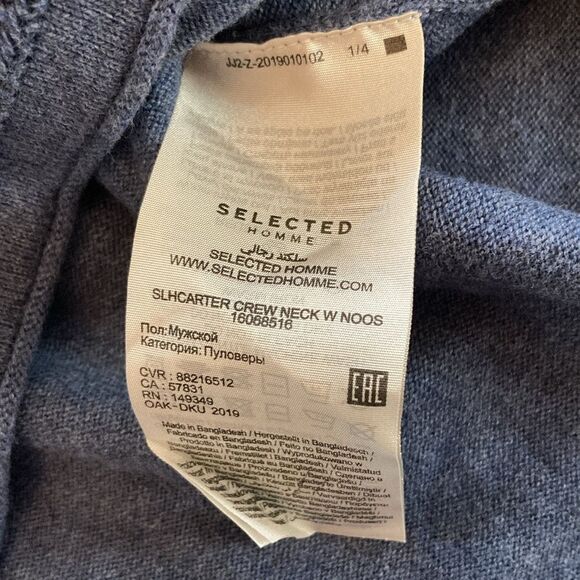 Selected Homme Men’s Tight Knit 100% Organic Cotton Blue Pullover Sweater Size M - Picture 7 of 8